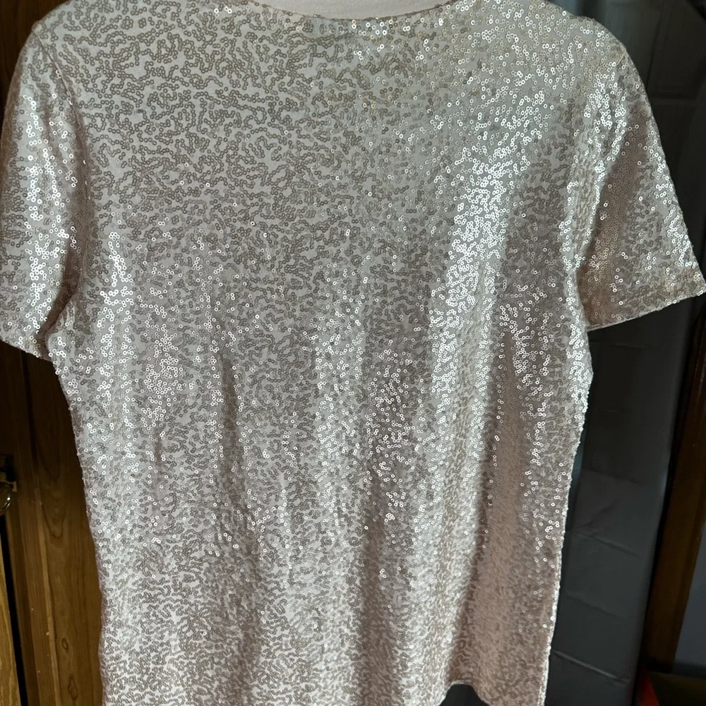DKNY Women's Short Sleeve Sequin Tee - Tan - Picture 2 of 3